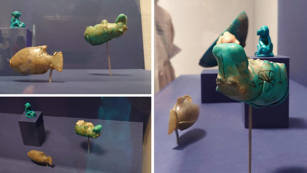 サルの像/魚形のガラス容器/カバの像